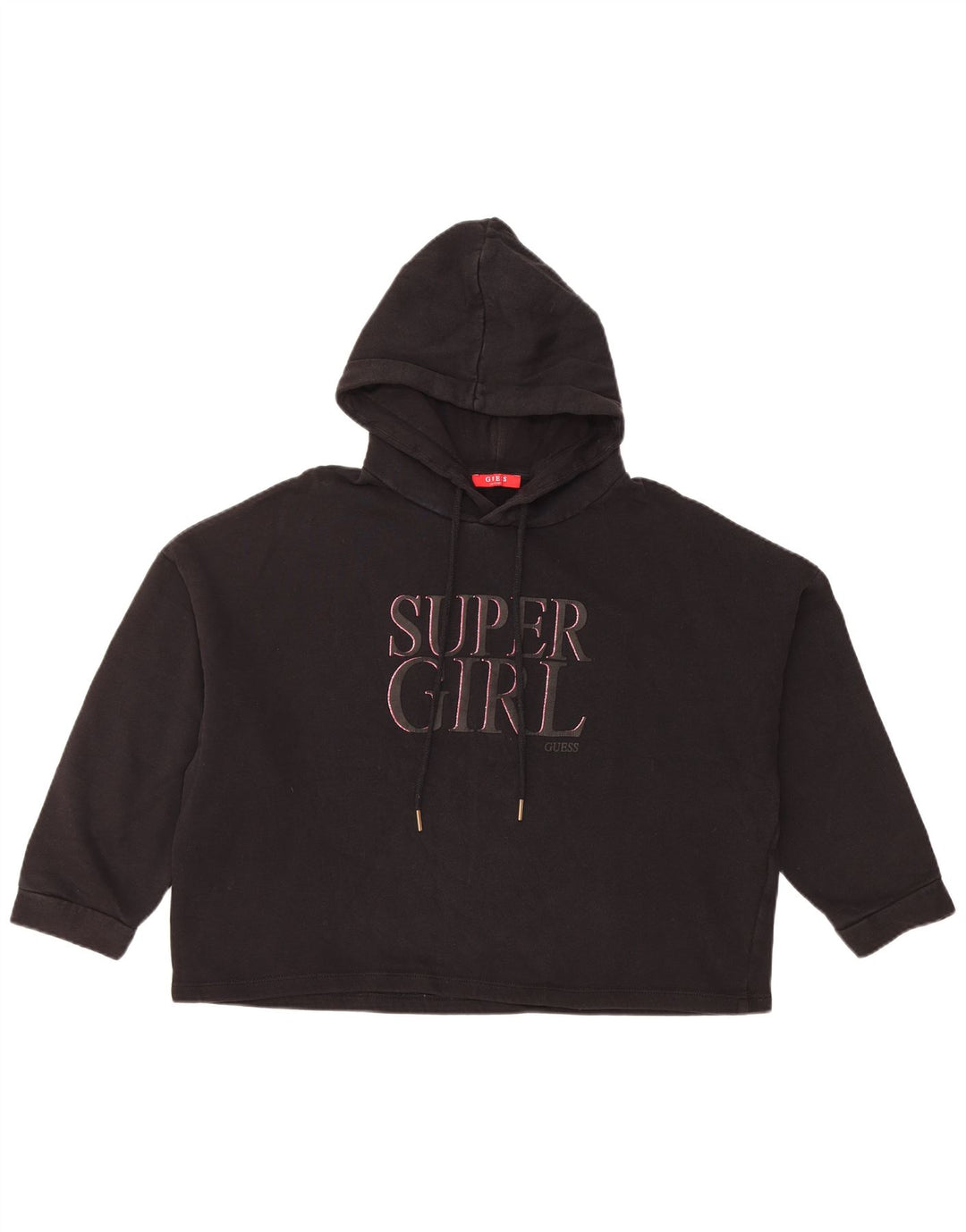 Suéter feminino com capuz estampado de manga 3/4 GUESS UK 8 pequeno preto