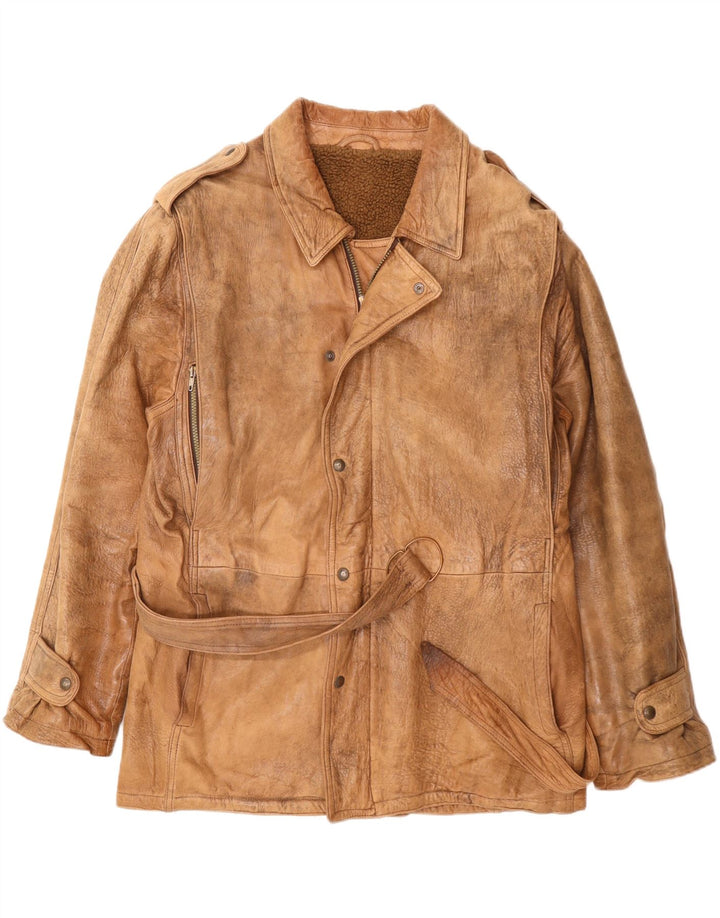 Jaqueta de couro militar masculina VINTAGE UK 42 XL bege