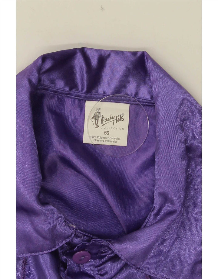 Blusa feminina vintage com babados na frente IT 56 4XL poliéster roxo