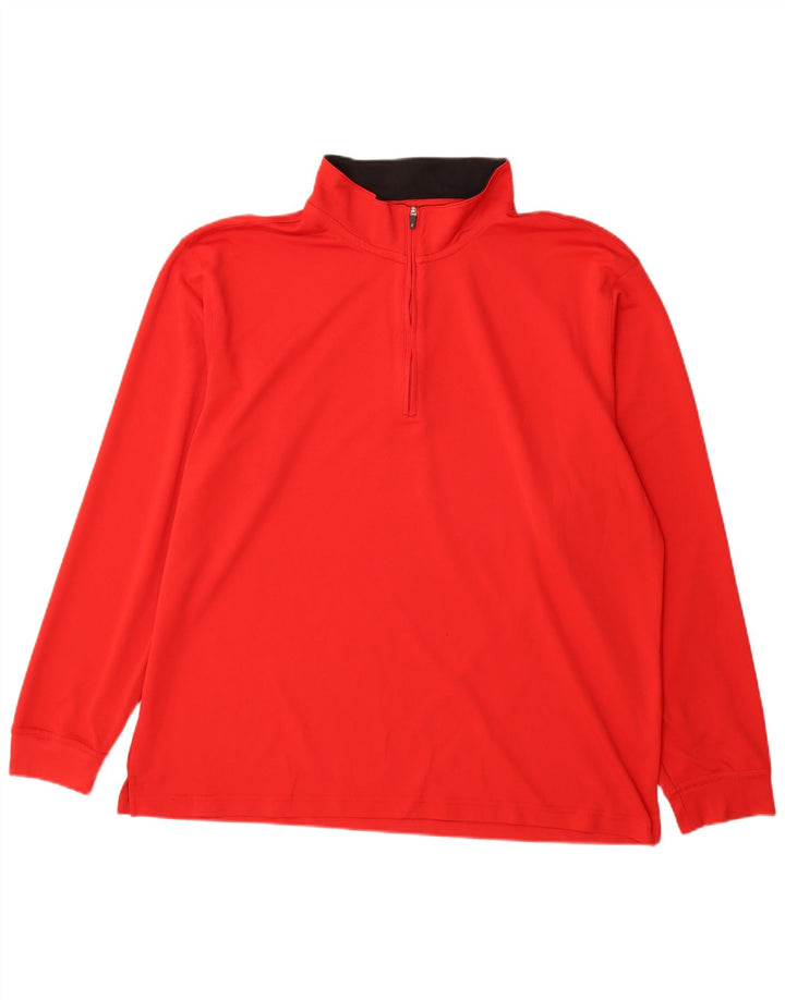 Izod Mens Zip Neck Pulôver Treino Top 2XL Poliéster Vermelho