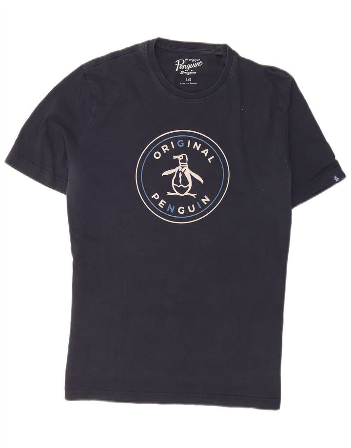 Camiseta gráfica masculina Penguin Top grande algodão azul marinho