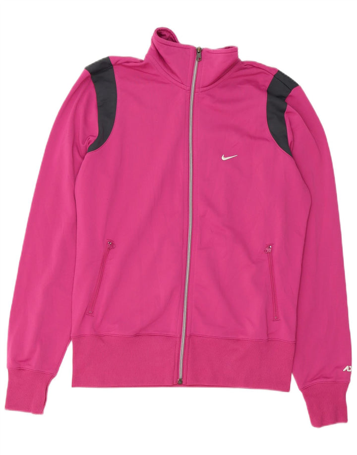NIKE Womens Tracksuit Top Jacket UK 16 Grande Rosa Colourblock Poliéster