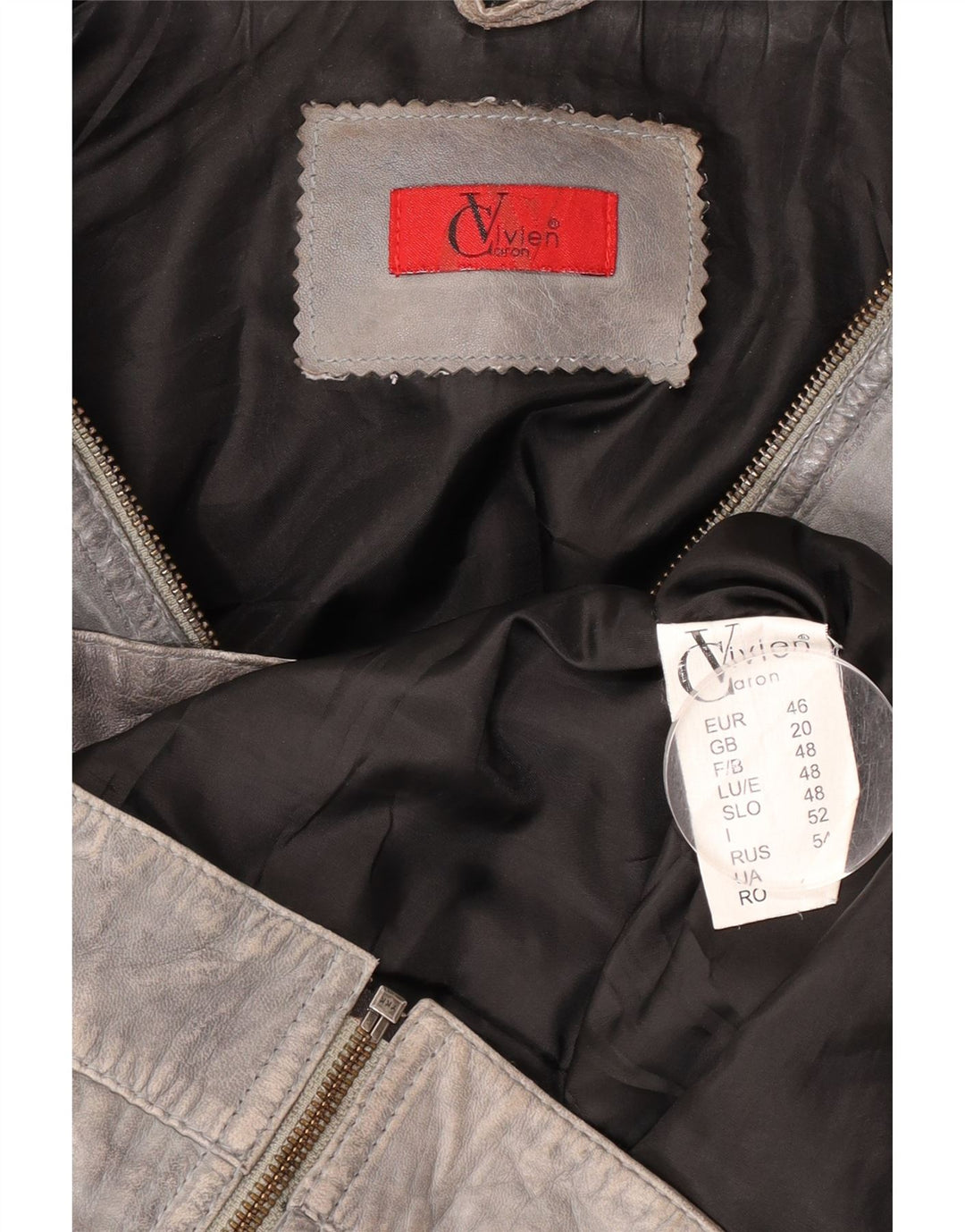 Jaqueta de couro feminina Vivien Caron UK 20 2XL couro cinza