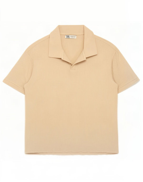 Zara Camisa polo masculina de manga curta médio bege