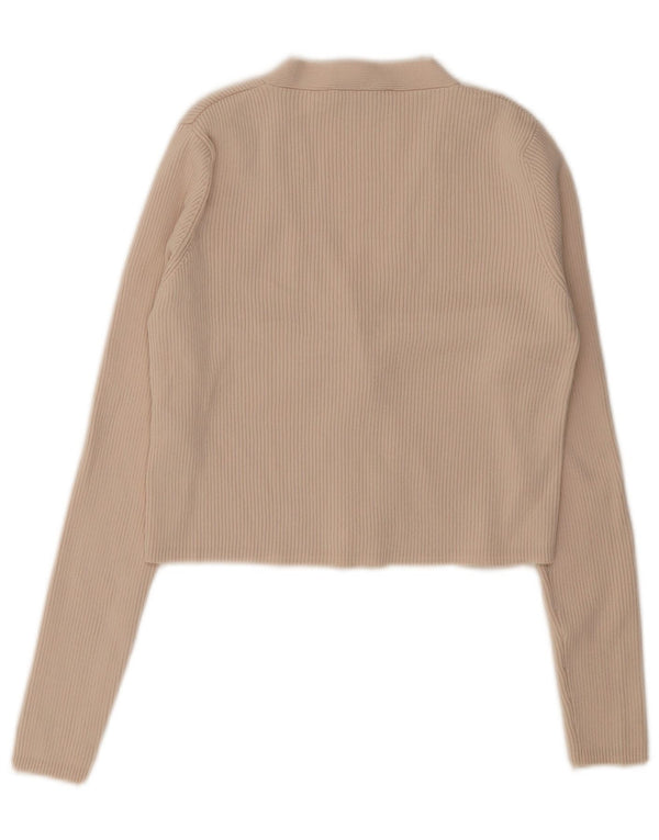 Zara Womens Crop Cardigan Top UK 12 Médio Bege Viscose