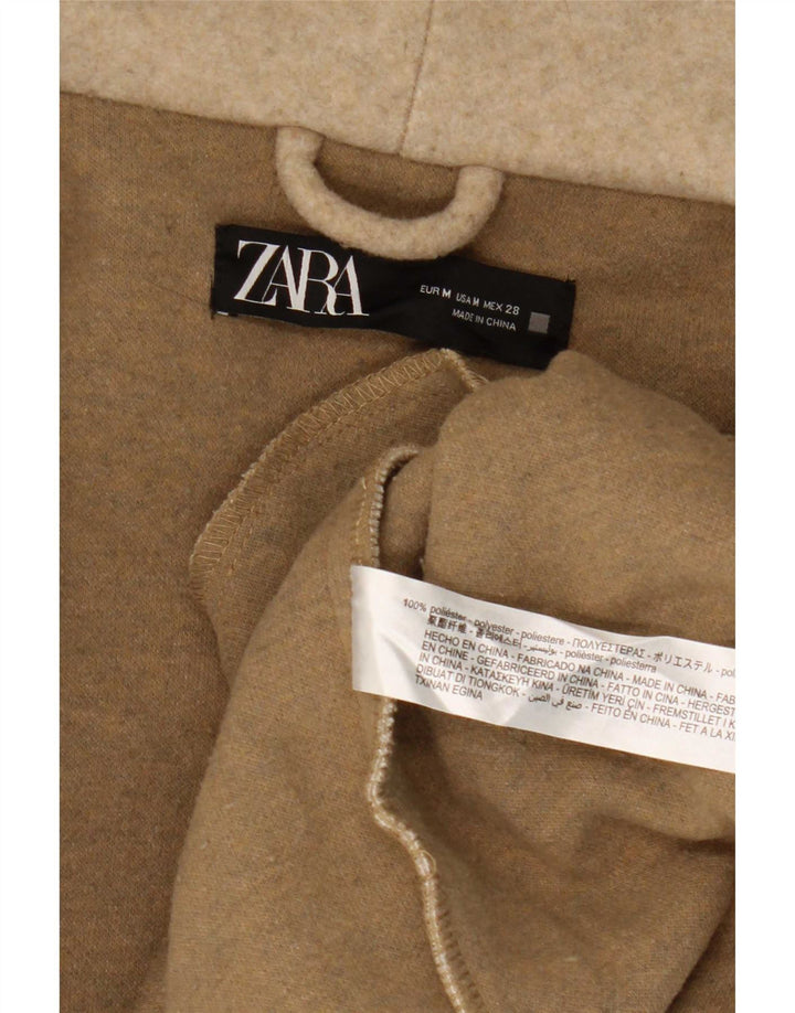 Sobretudo feminino Zara com capuz UK 14 poliéster bege médio