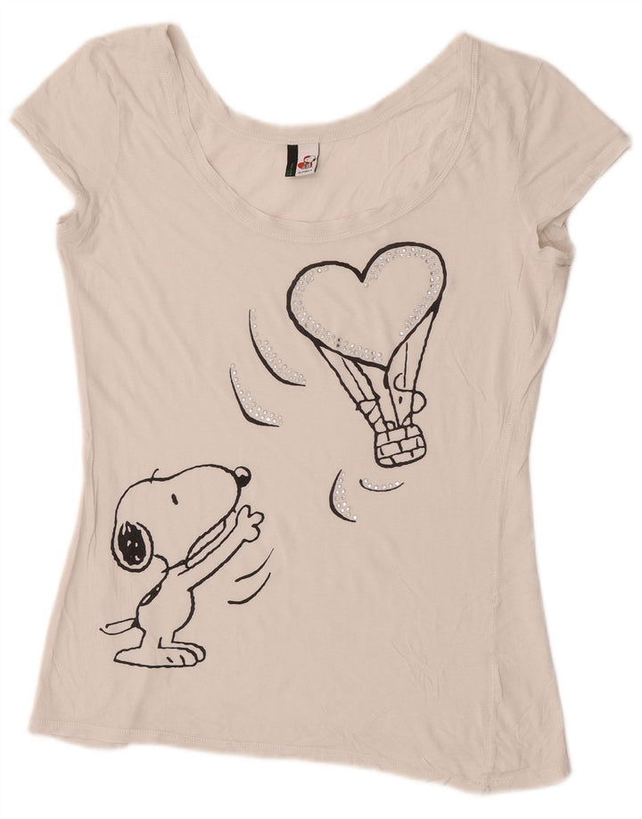 Camiseta feminina Benetton Peanuts Graphic UK 12 Médio Branco