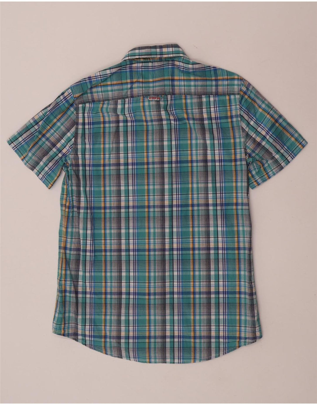 Camisa masculina de manga curta Crew Clothing algodão xadrez azul médio