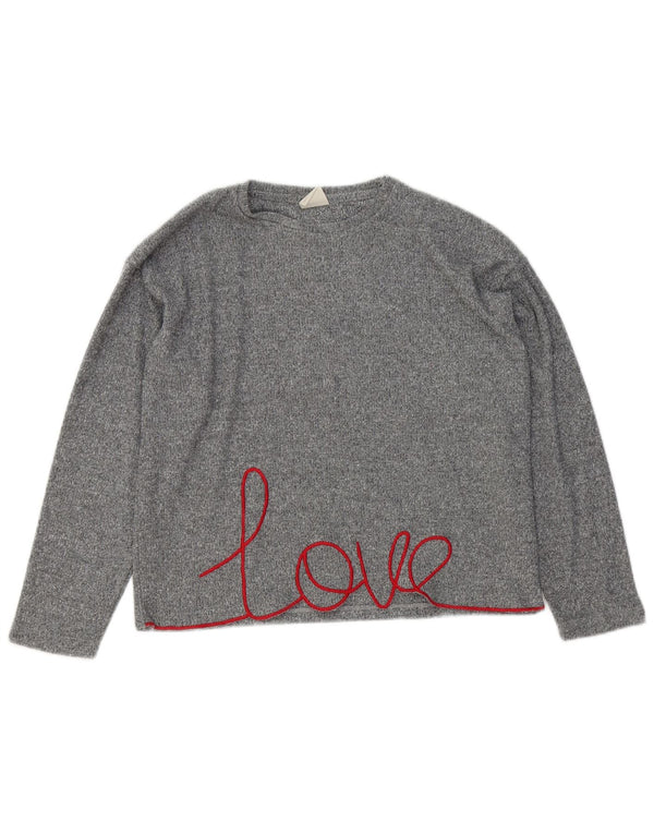 Zara Girls Graphic Top manga comprida 11-12 anos cinza poliéster