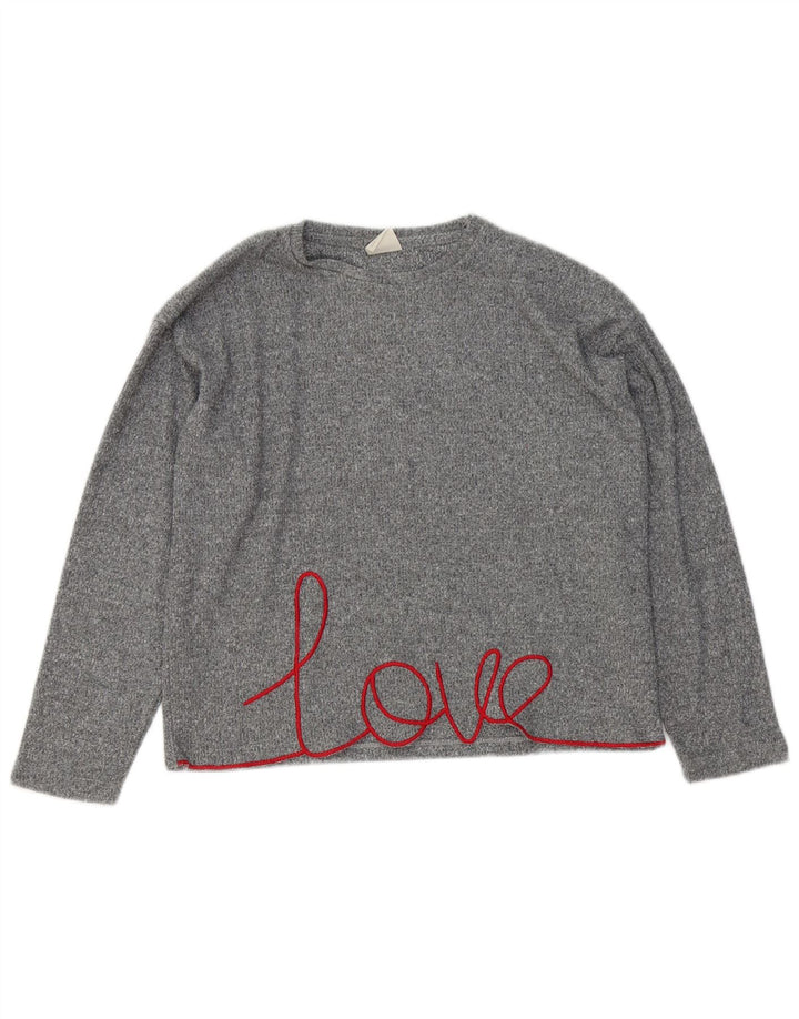 Zara Girls Graphic Top manga comprida 11-12 anos cinza poliéster