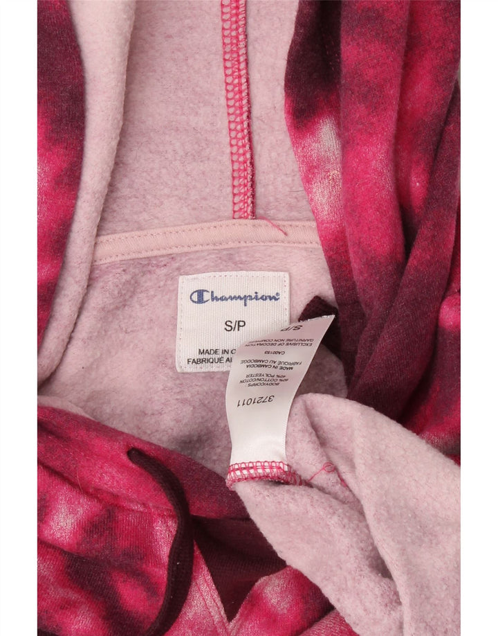 CHAMPION Womens Crop Oversized Hoodie Jumper UK 10 Small Pink Tie Dye Vintage Champion and Second-Hand Champion from Messina Hembry 