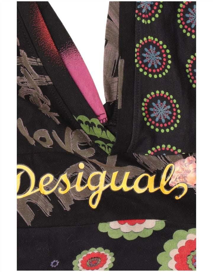 Blusa feminina Desigual com estampa gráfica UK 10 pequena preta patchwork algodão
