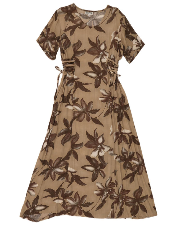 Silvia Bauer Vestido maxi feminino com ajuste relaxado IT 50 XL bege floral boêmio