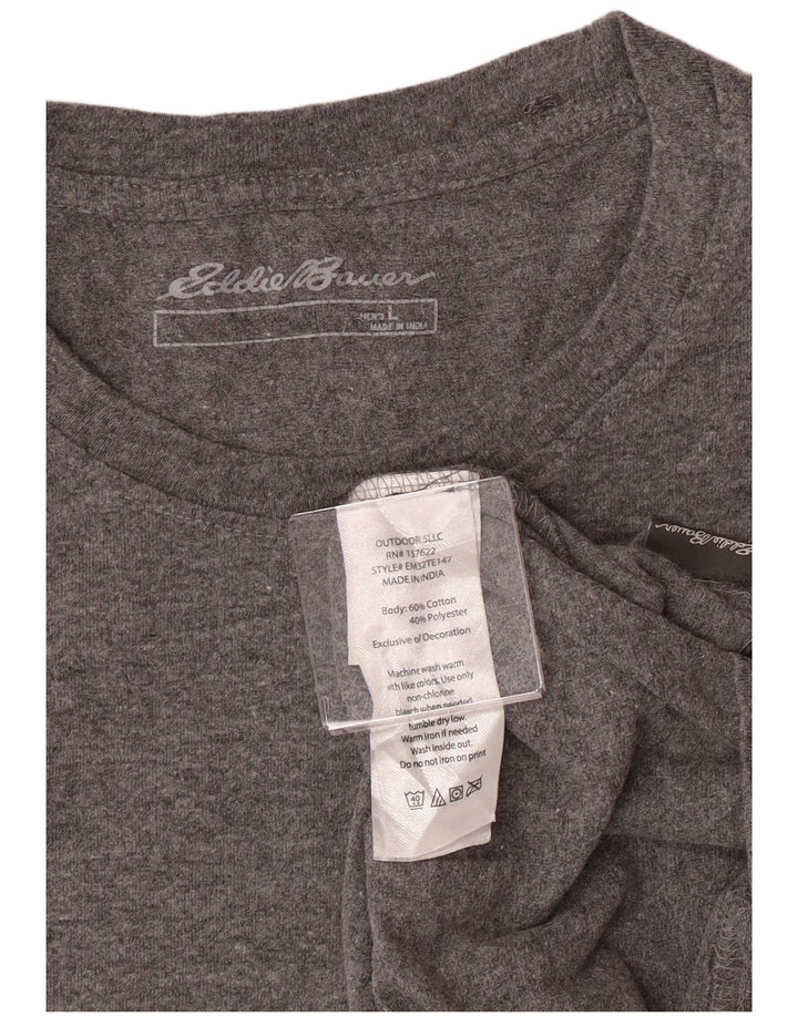 EDDIE BAUER Top gráfico masculino manga comprida grande algodão cinza