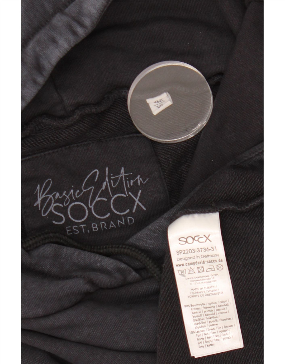 Suéter com capuz gráfico masculino SOCCX Reino Unido 42 grande algodão preto