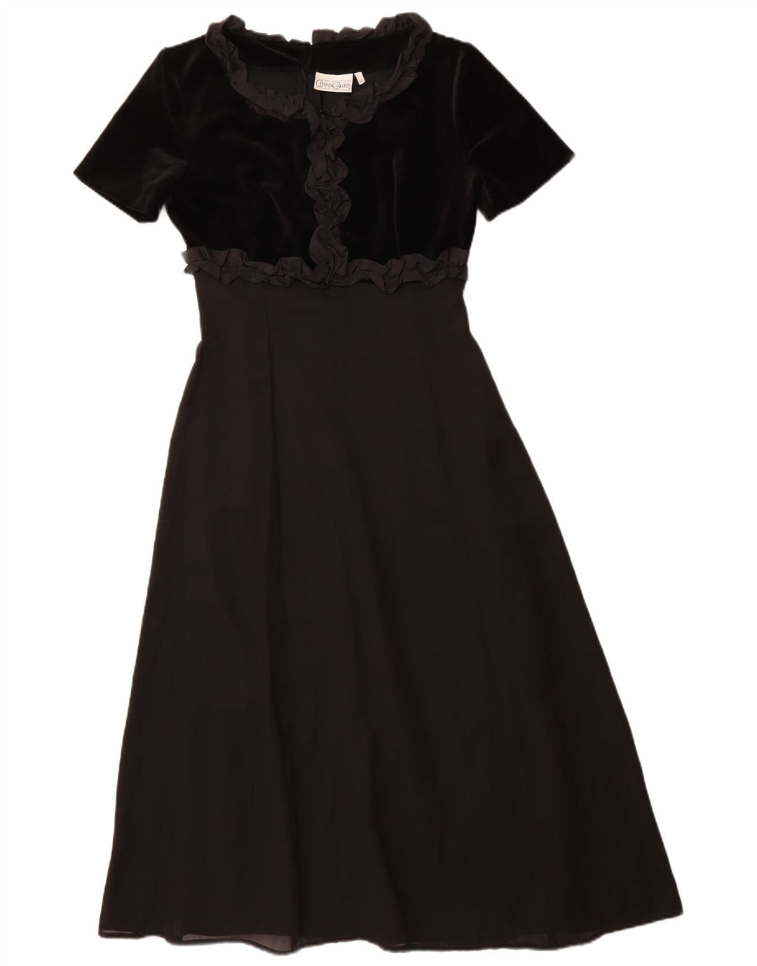 Vestido maxi feminino vintage com babados na frente IT 42 médio preto