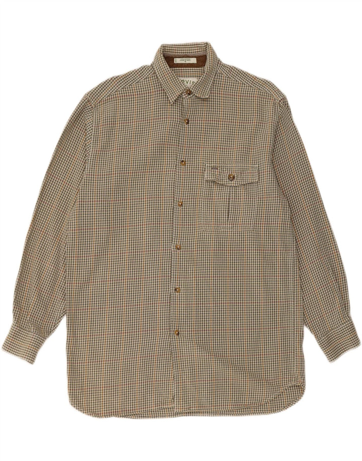 Camisa masculina de flanela Orvis algodão houndstooth verde médio