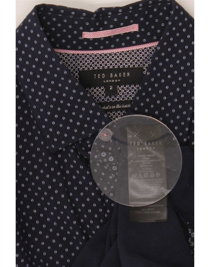Camisa masculina Ted Baker com padrão abstrato tamanho 2 pequeno azul marinho modal