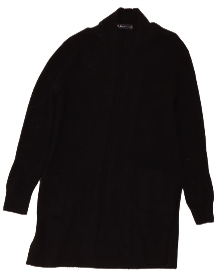 Suéter cardigã feminino Longline Marks & Spencer Reino Unido 10 pequeno preto