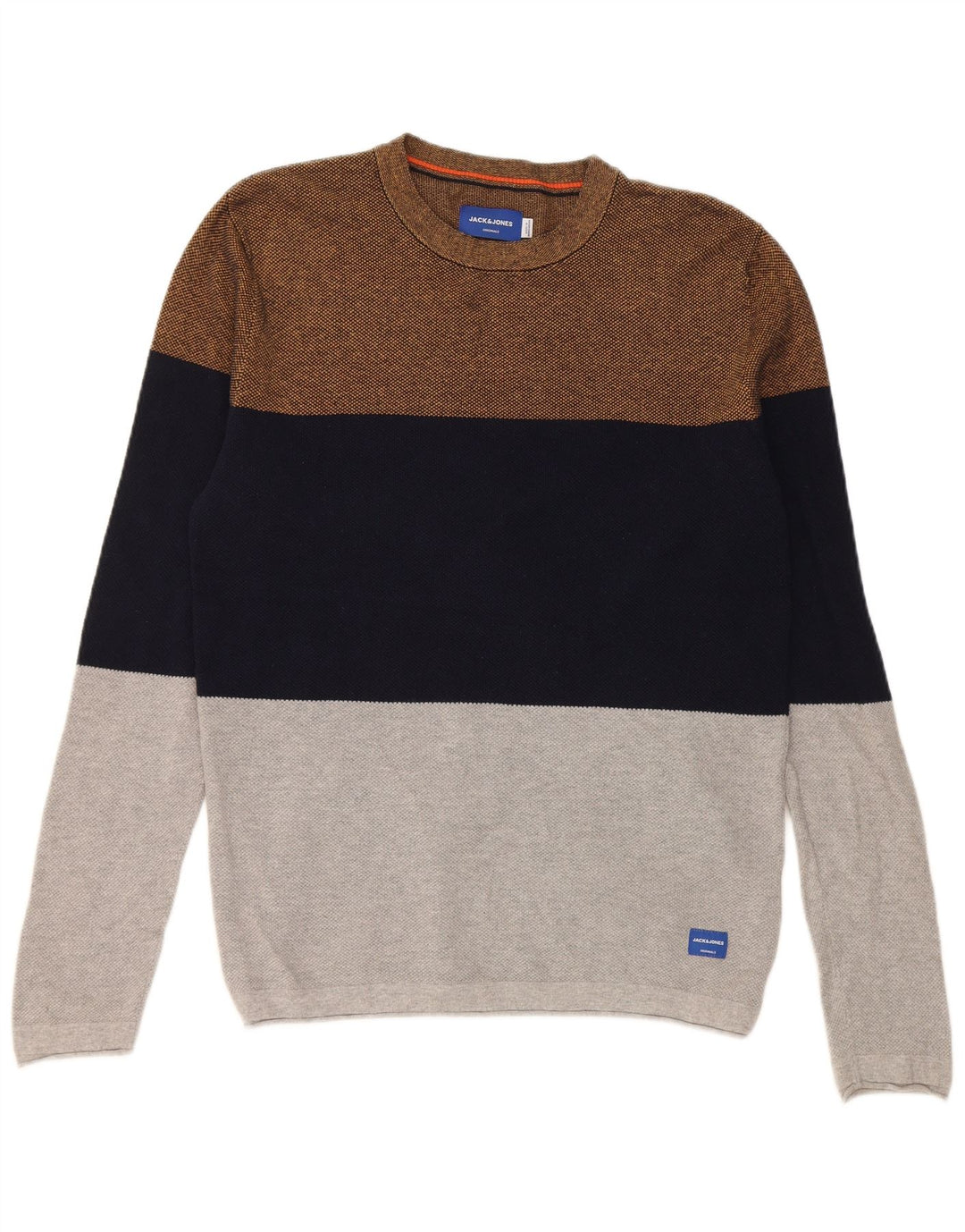 Suéter masculino Jack & Jones com gola redonda, grande bloco colorido multicolorido