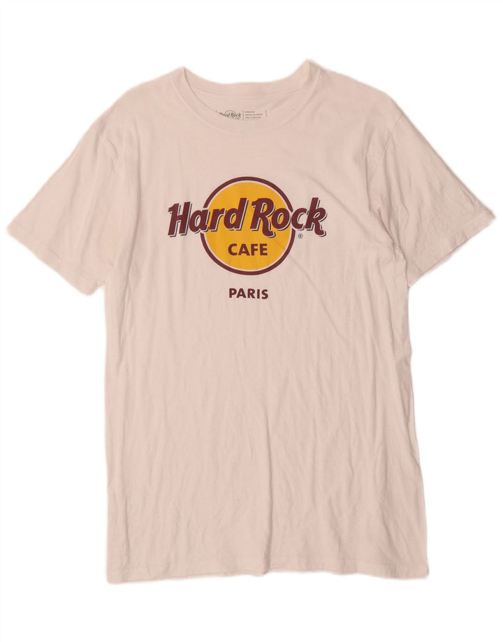 Camiseta masculina HARD ROCK CAFE Paris gráfica top médio algodão branco