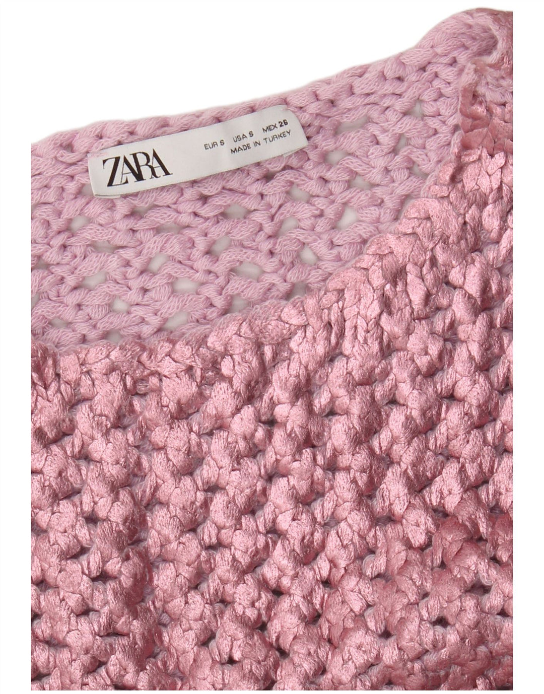 Blusa feminina de crochê sem mangas Zara Top UK 8 pequeno rosa
