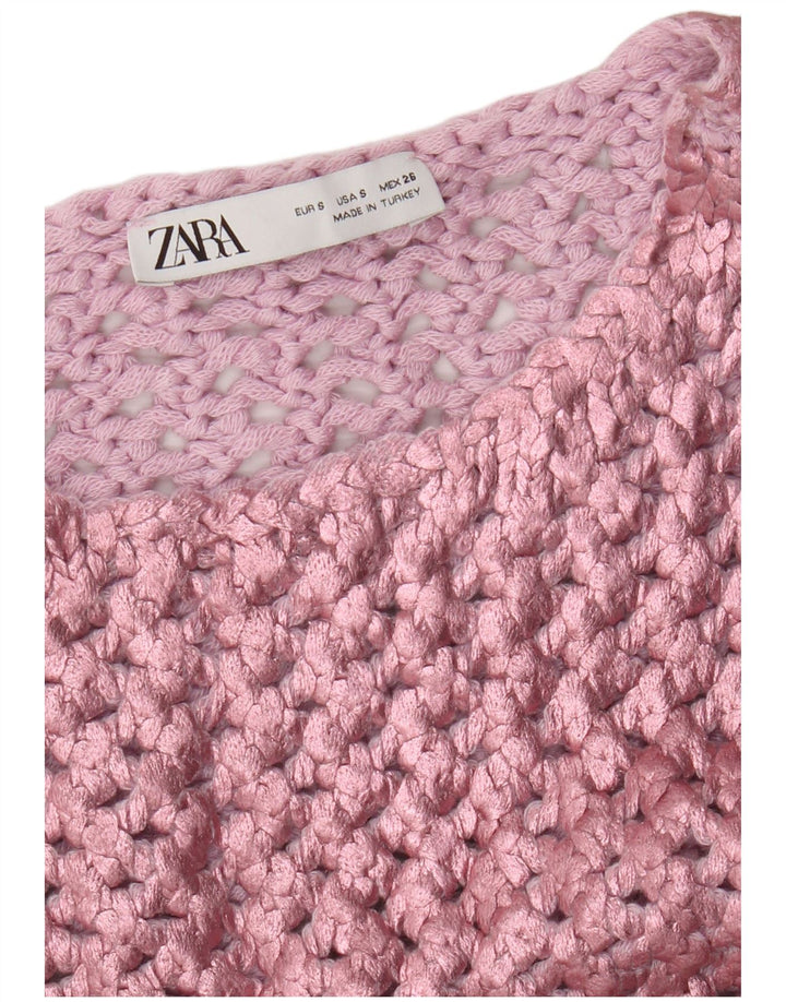 Blusa feminina de crochê sem mangas Zara Top UK 8 pequeno rosa