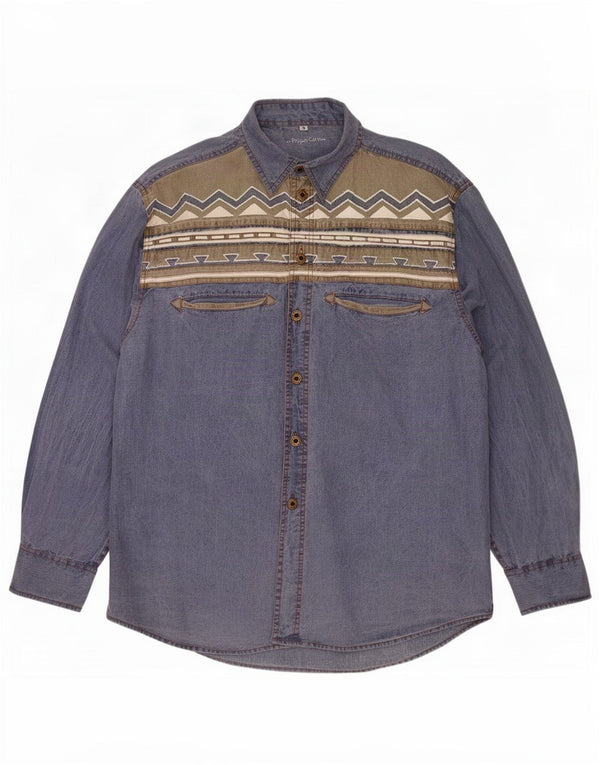 Camisa jeans masculina Peppercorn grande algodão geométrico azul