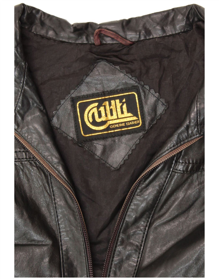 Jaqueta de couro feminina VINTAGE UK 14 couro preto médio