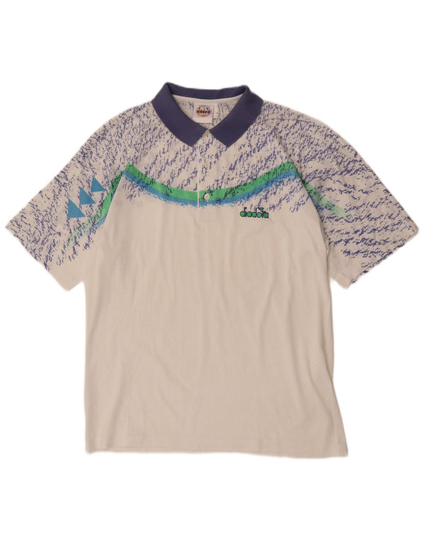 Camisa polo masculina Diadora de manga curta com padrão abstrato IT 52 grande branca