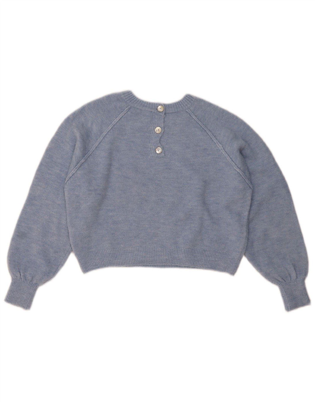 Suéter feminino ZARA com gola redonda grande e gola redonda, tamanho 10, azul pequeno