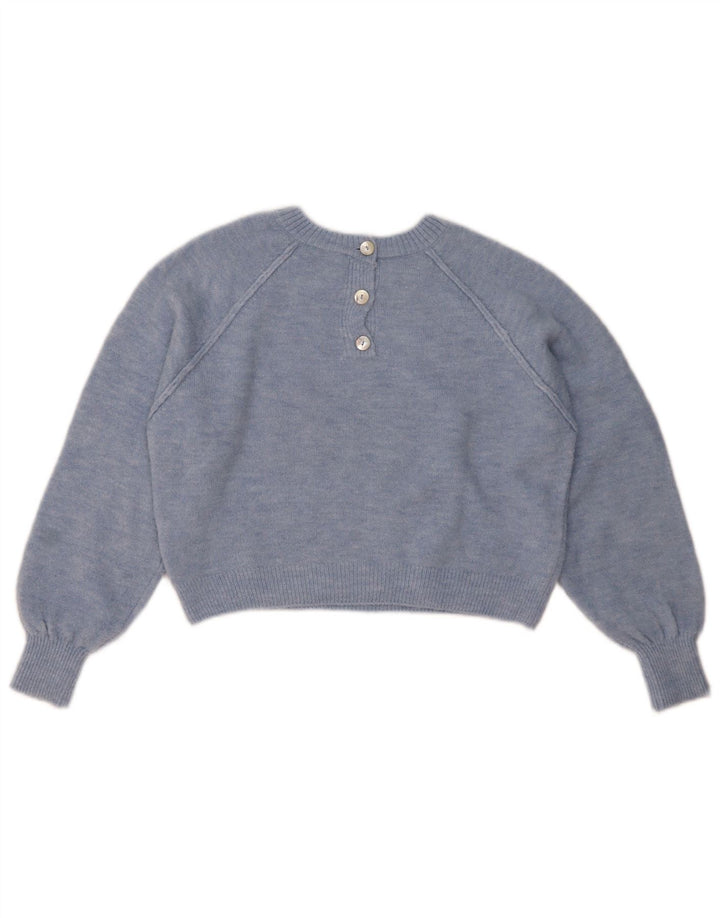 Suéter feminino ZARA com gola redonda grande e gola redonda, tamanho 10, azul pequeno