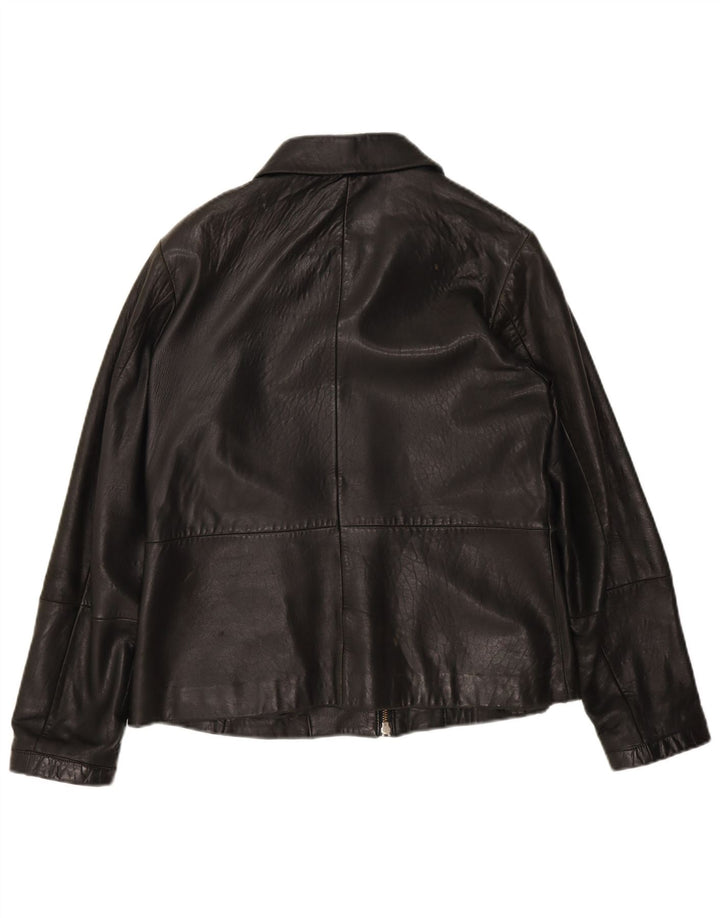 Jaqueta de couro feminina EDDIE BAUER Reino Unido 14 couro preto médio