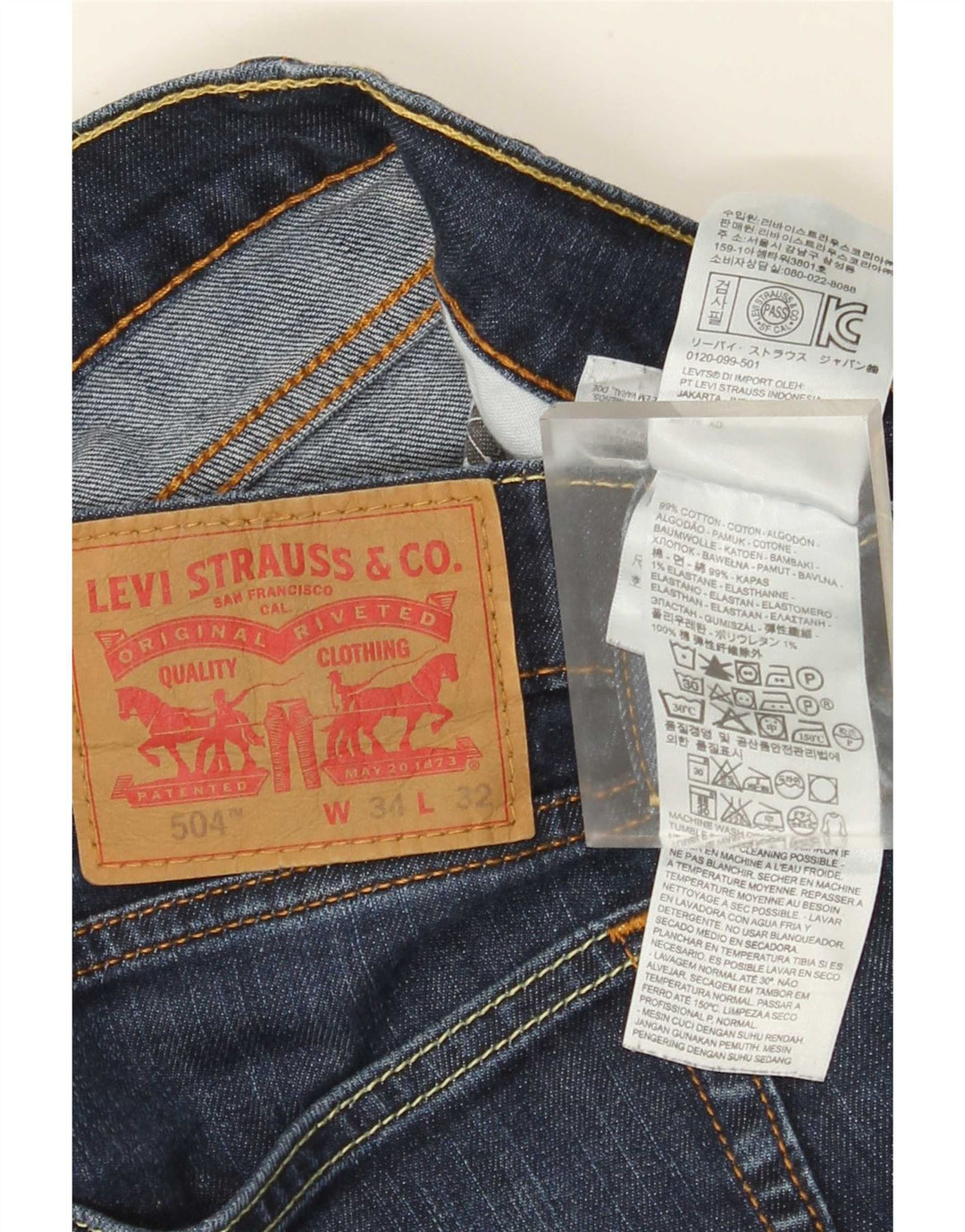 Calça jeans feminina Levi's 504 Straight W34 L32 azul algodão
