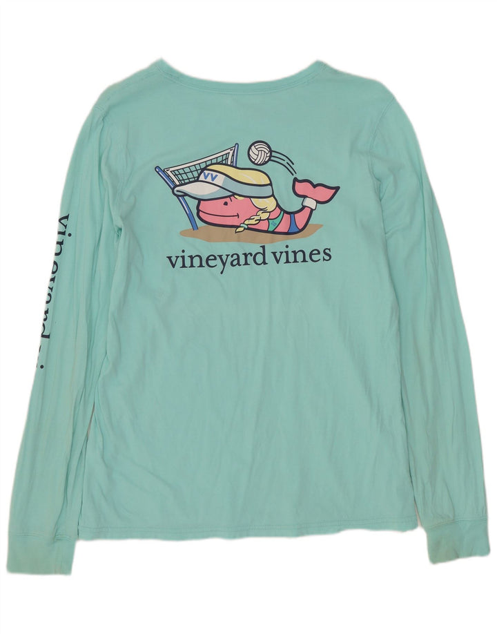 Top gráfico feminino Vineyard Vines manga comprida Reino Unido 14 algodão azul médio