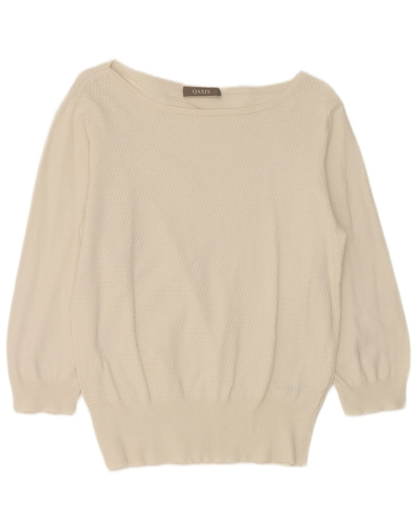 Suéter feminino Oasis manga 3/4 com gola canoa Reino Unido 14 grande algodão branco