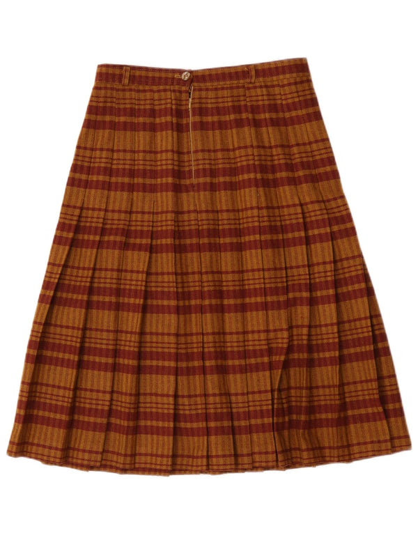 Saia plissada feminina vintage W28 lã xadrez marrom médio