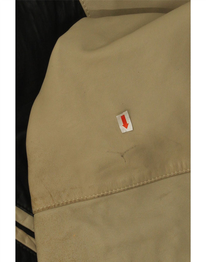 Jaqueta de couro masculina vintage UK 38 pele de cordeiro colorblock preta média