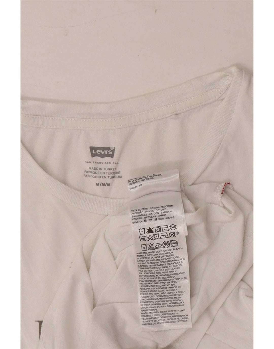 Camiseta feminina gráfica Levi's Top UK 12 algodão branco médio