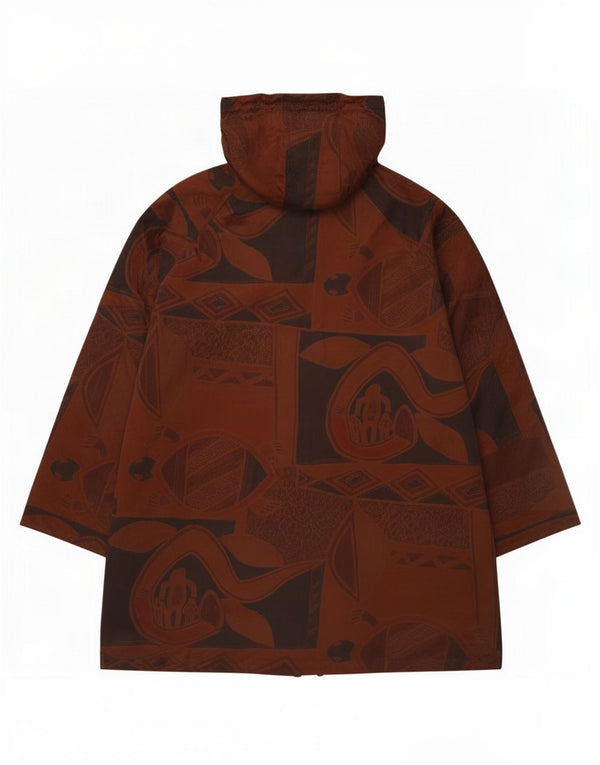 Jaqueta corta-vento com capuz feminino vintage IT 52 2XL marrom geométrico