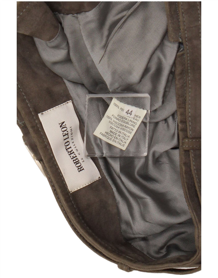 Saia feminina vintage de camurça IT 44 médio W26 couro cáqui