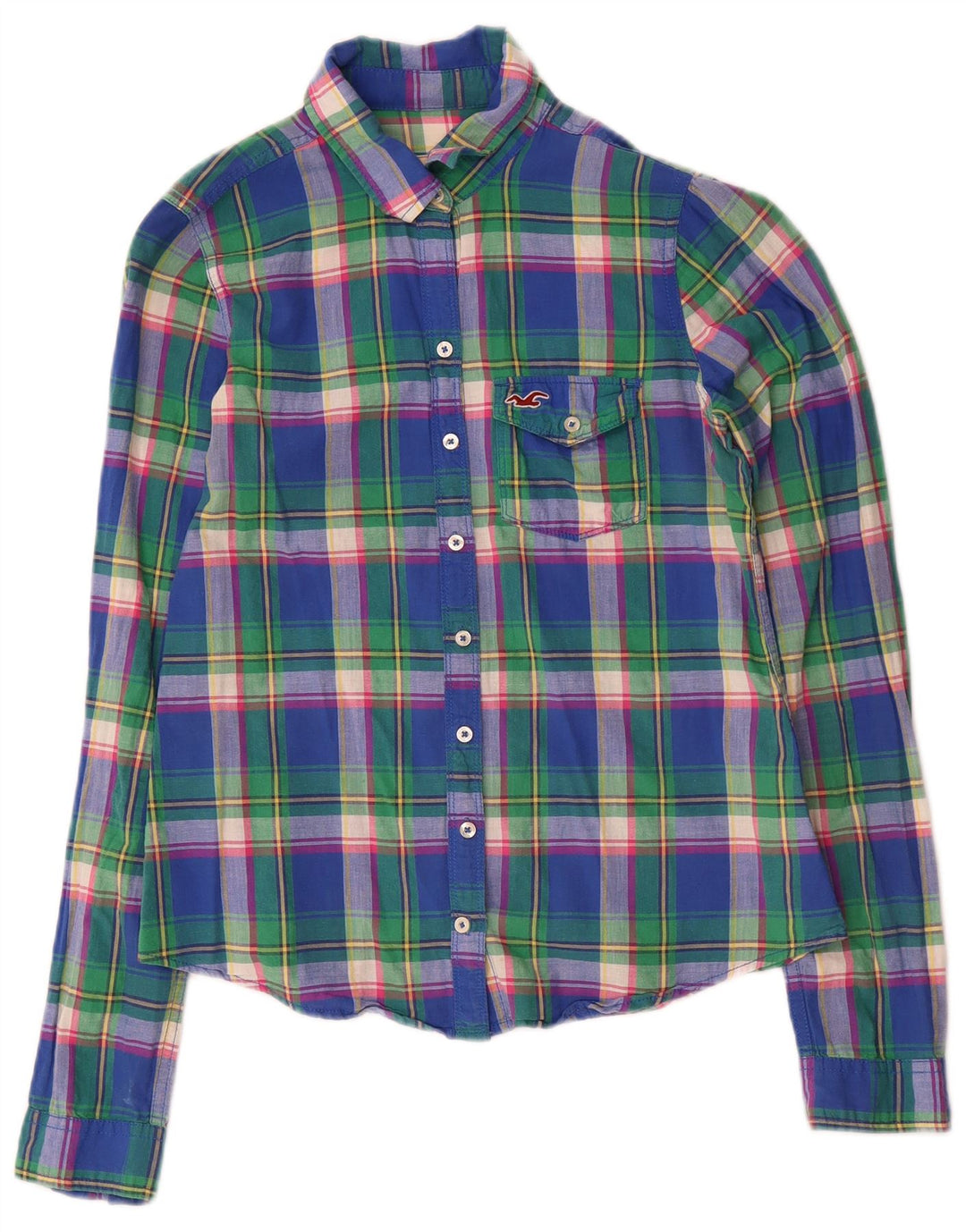 Camisa feminina Hollister UK 12 algodão xadrez médio multicolorido