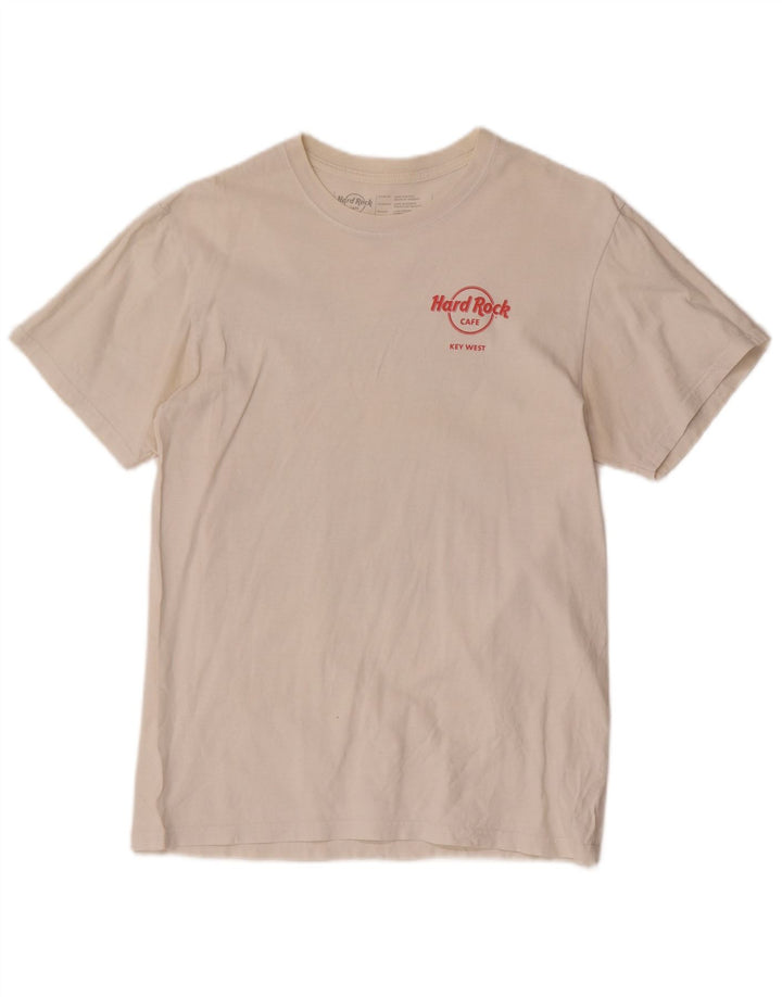 Camiseta masculina Hard Rock Cafe Key West com estampa gráfica de algodão branco médio