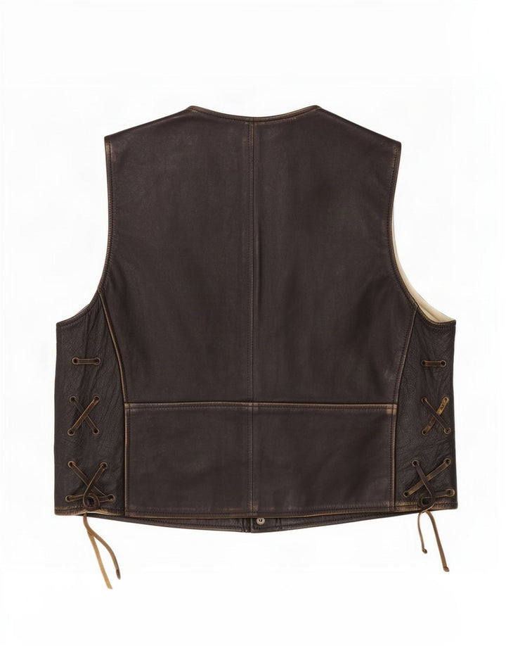 Colete de couro masculino vintage XS preto