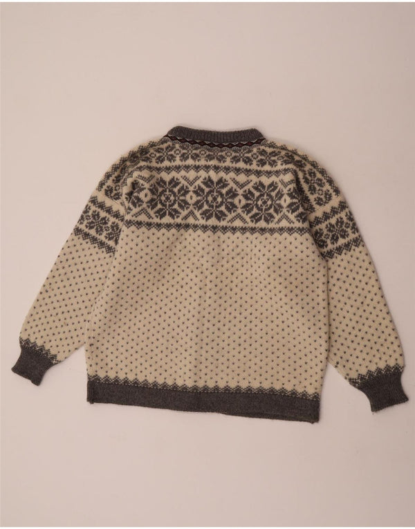 Suéter cardigã feminino vintage Reino Unido 18 XL off white Fair Isle Wool