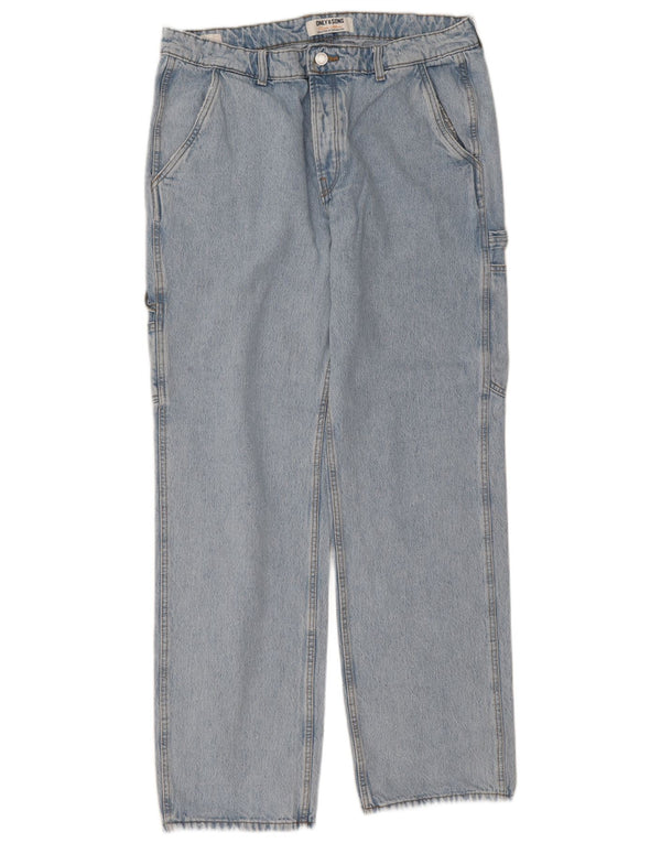 Only & Sons Mens Cargo Straight Jeans W36 L34 Azul Algodão