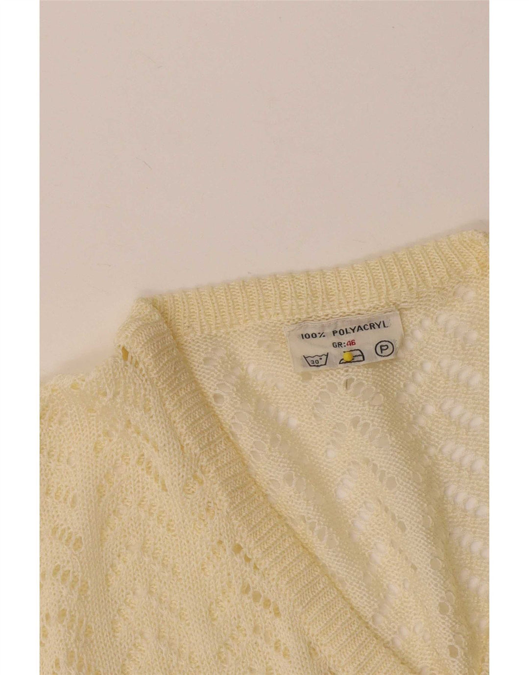 Suéter feminino vintage com decote em V IT 46 grande poliacrílico amarelo
