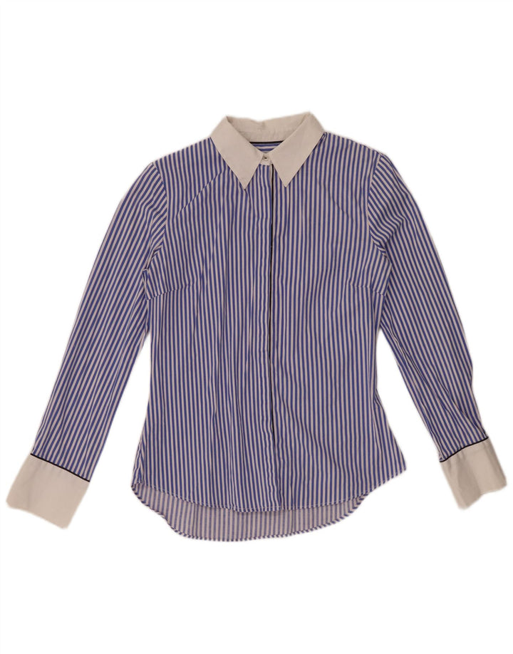 Camisa feminina ZARA UK 12 risca de giz azul médio