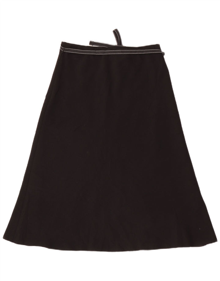 Saia feminina Marks & Spencer A-Line UK 10 pequena W30 poliéster preto