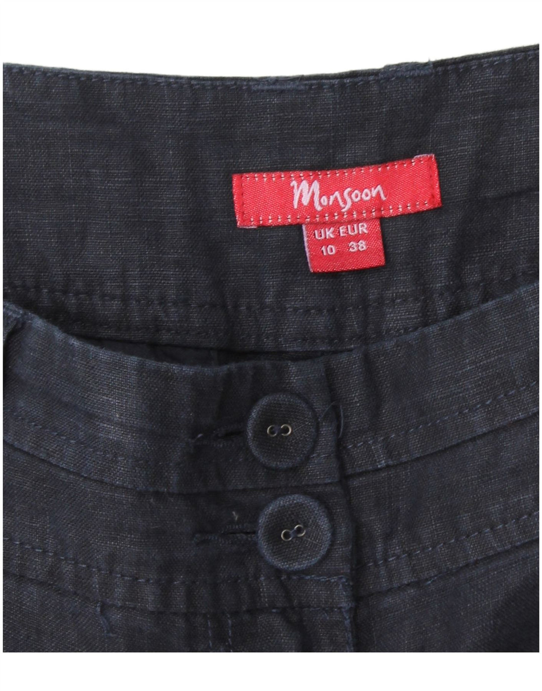 Calça chino feminina MONSOON com perna larga Reino Unido 10 pequena W32 L31 linho azul marinho